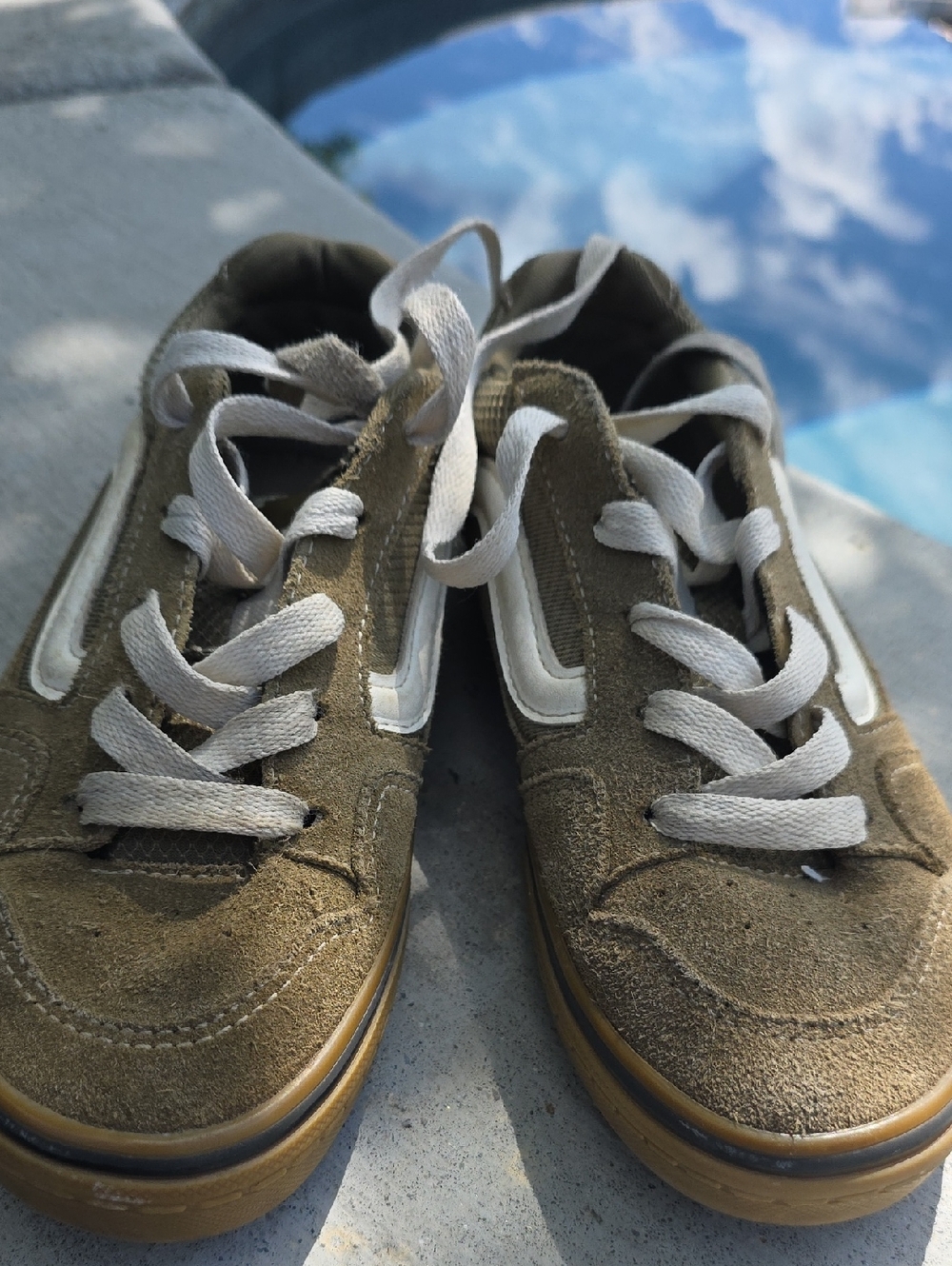 Vans Kids Olive Green Suede Low-Top Sneakers with White Stripe